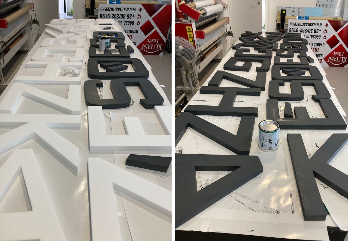 XPS feliratok festés közben